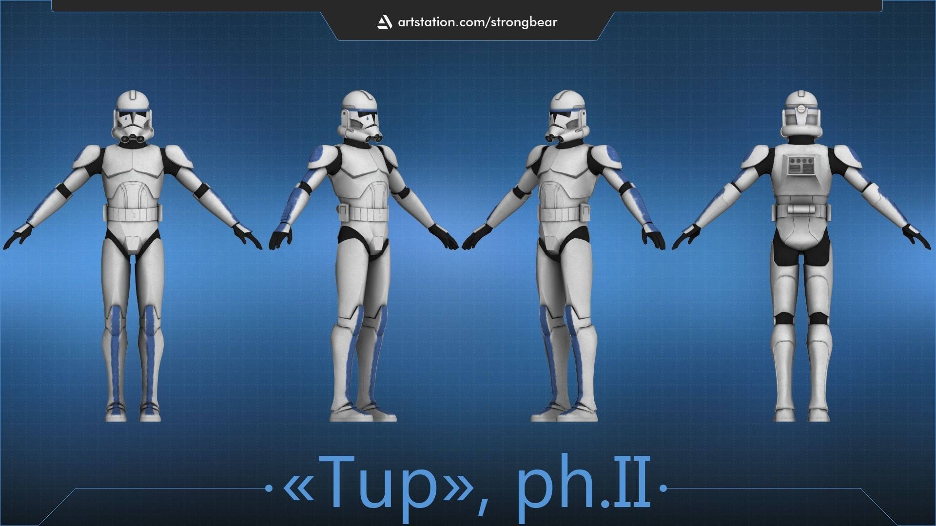 Clone trooper 501st phase II Low-poly 3D model_7