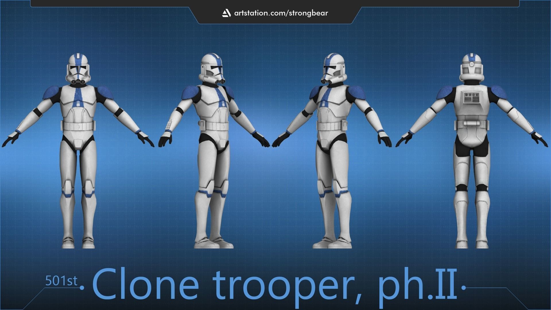 Clone trooper 501st phase II Low-poly 3D model_2