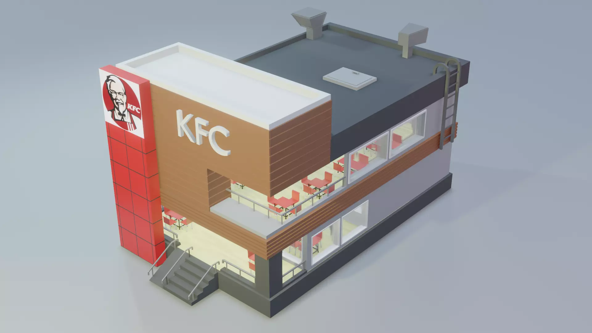 KFC - Low Poly restaurant Low-poly 3D model