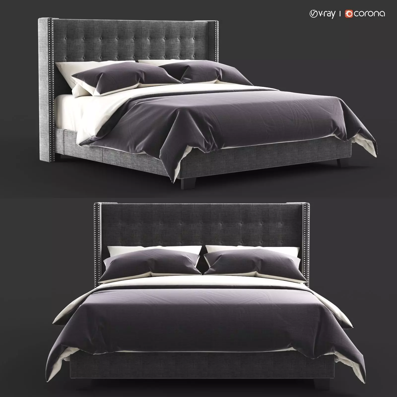 Overstock Melina Tufted Linen Wingback Bed 3D model