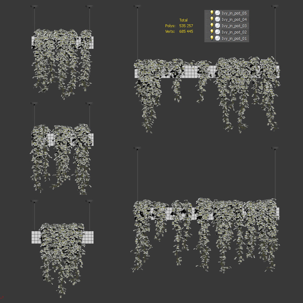 Ivy in hanging flower pots - 5 models 3D model_2