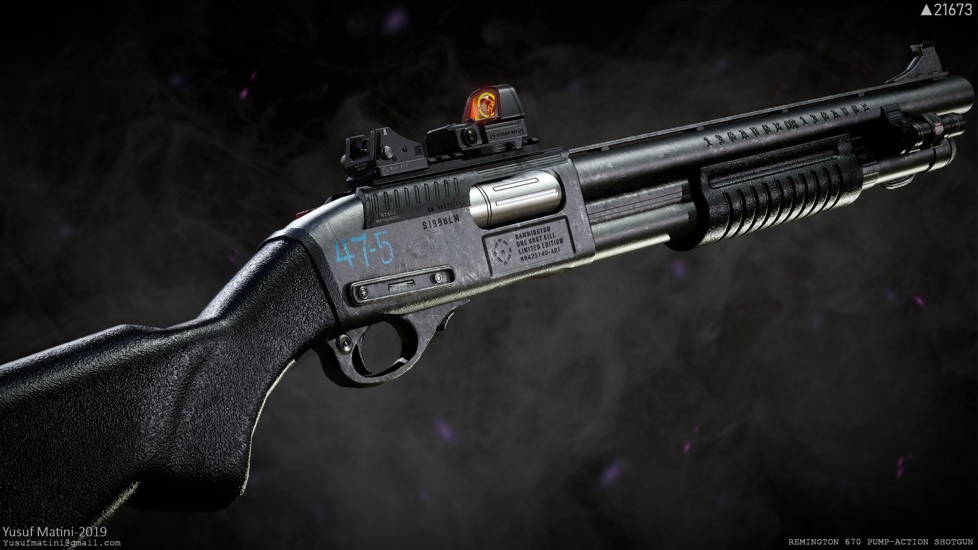 Remington 870 Pump-Action Shotgun Low-poly 3D model_2