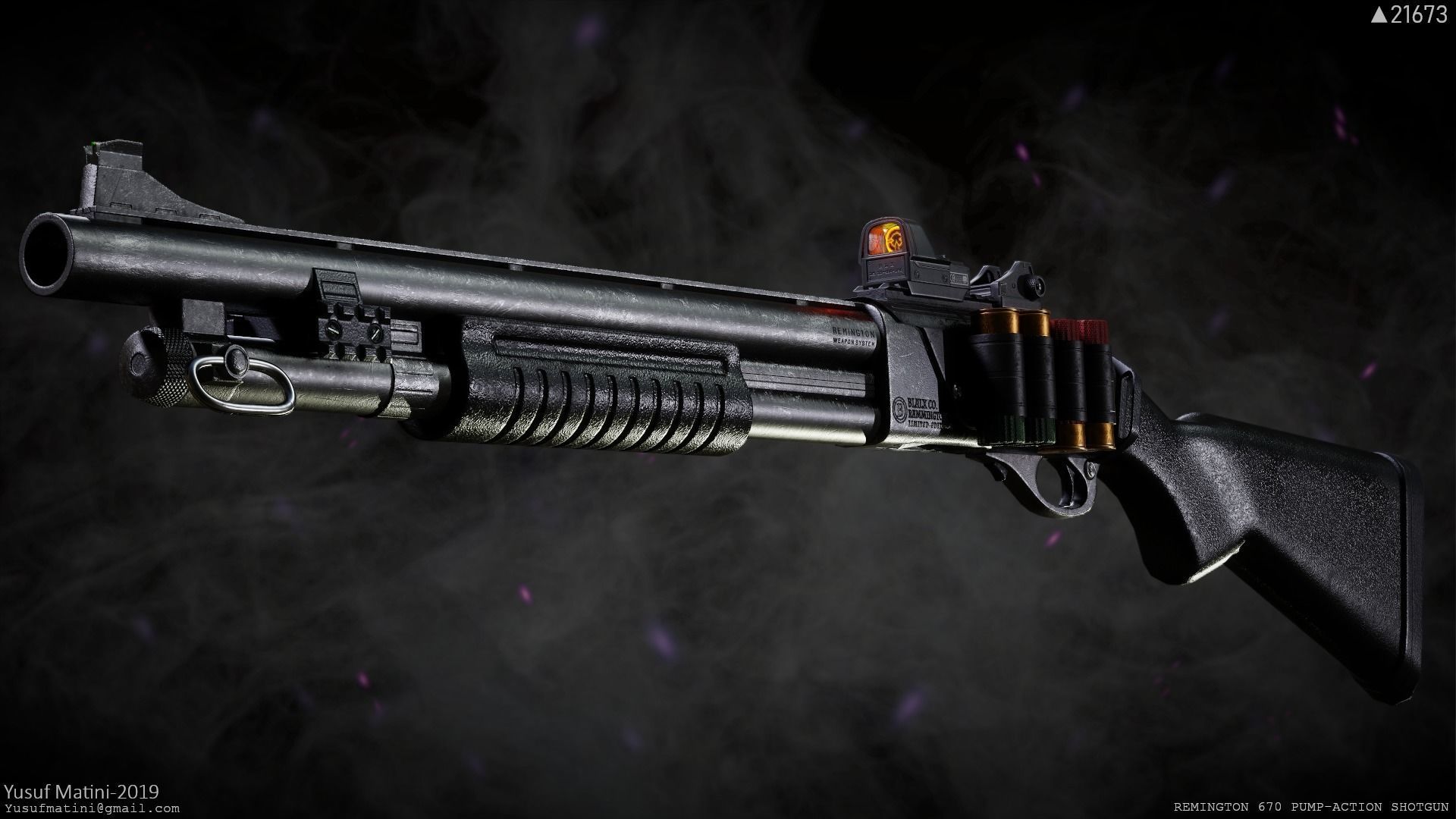 Remington 870 Pump-Action Shotgun Low-poly 3D model_3