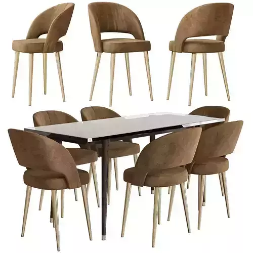 Gloria Mid-Century Walnut Dining Table 3d model 3D model