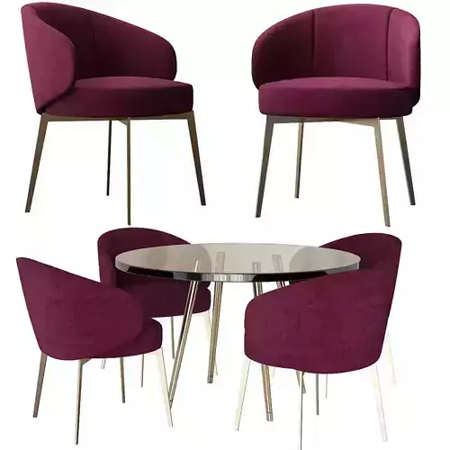 Gloria Mid-Century Walnut Round Dining Table 3d model 3D model