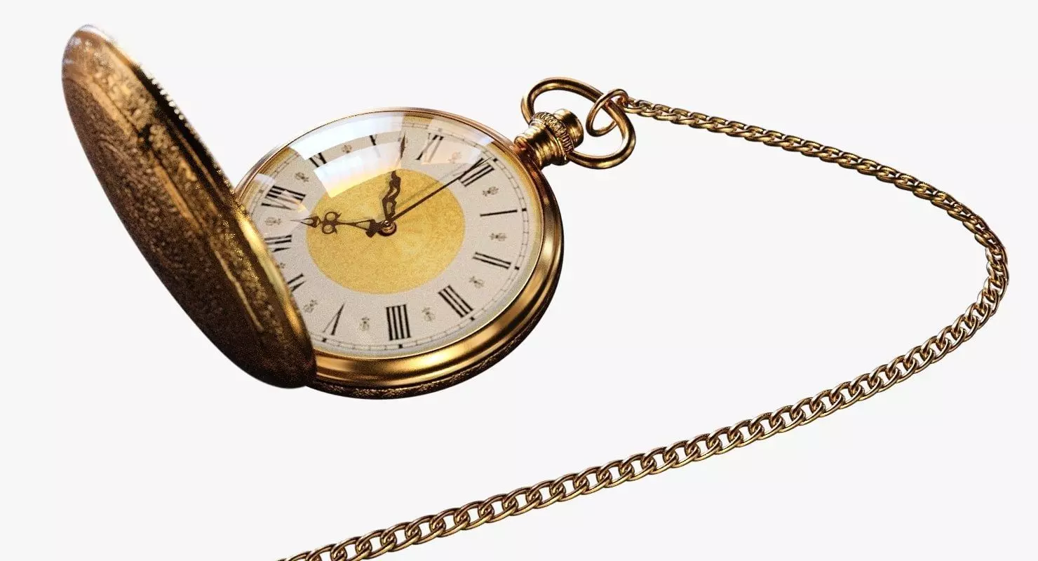 Pocket-Clock gold pocket watch on chain 3D model_0