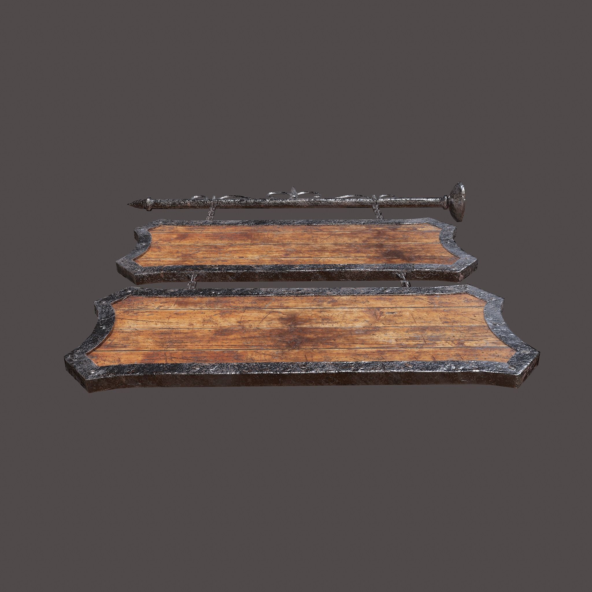 Medieval Wooden Tavern Sign Low-poly 3D model_5