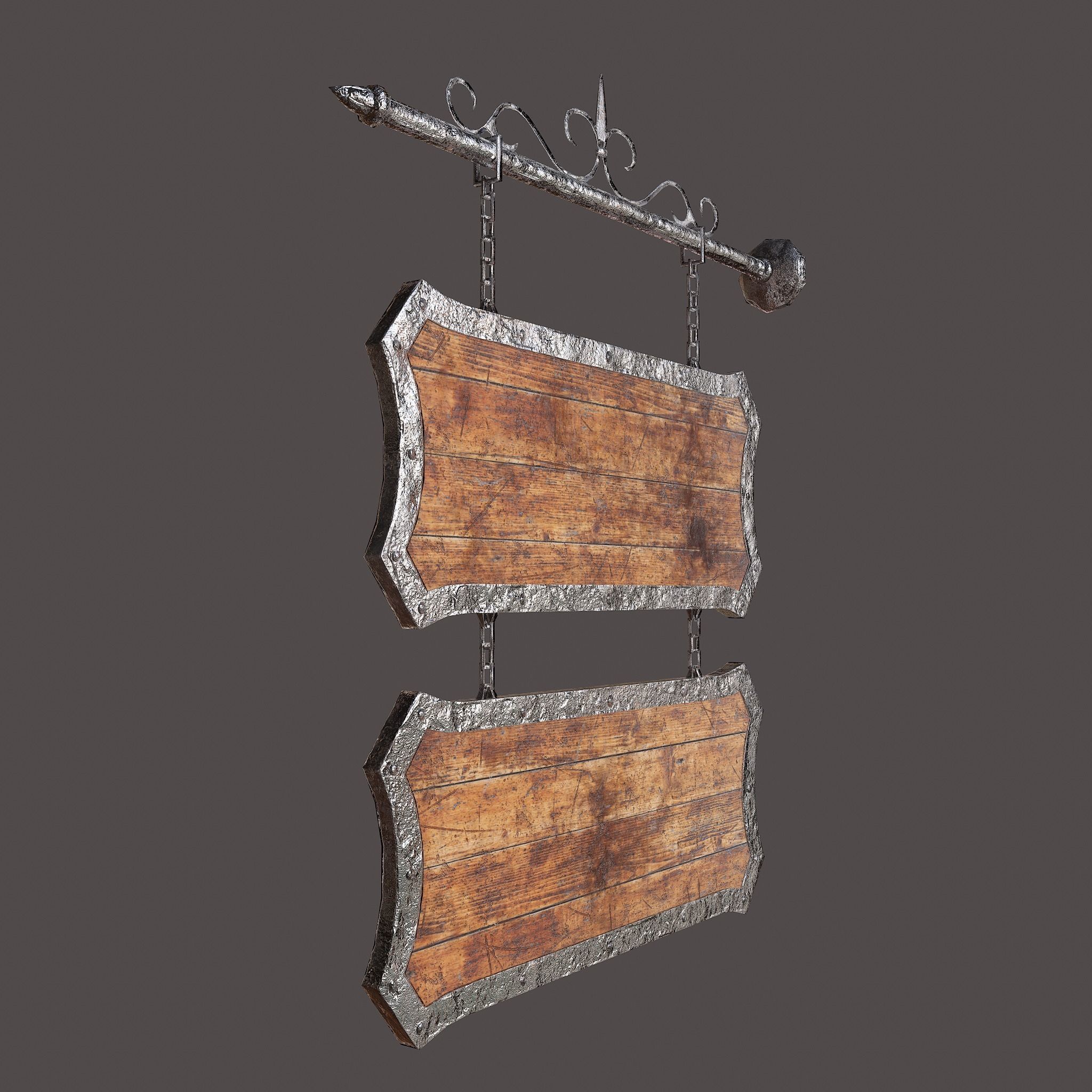 Medieval Wooden Tavern Sign Low-poly 3D model_3
