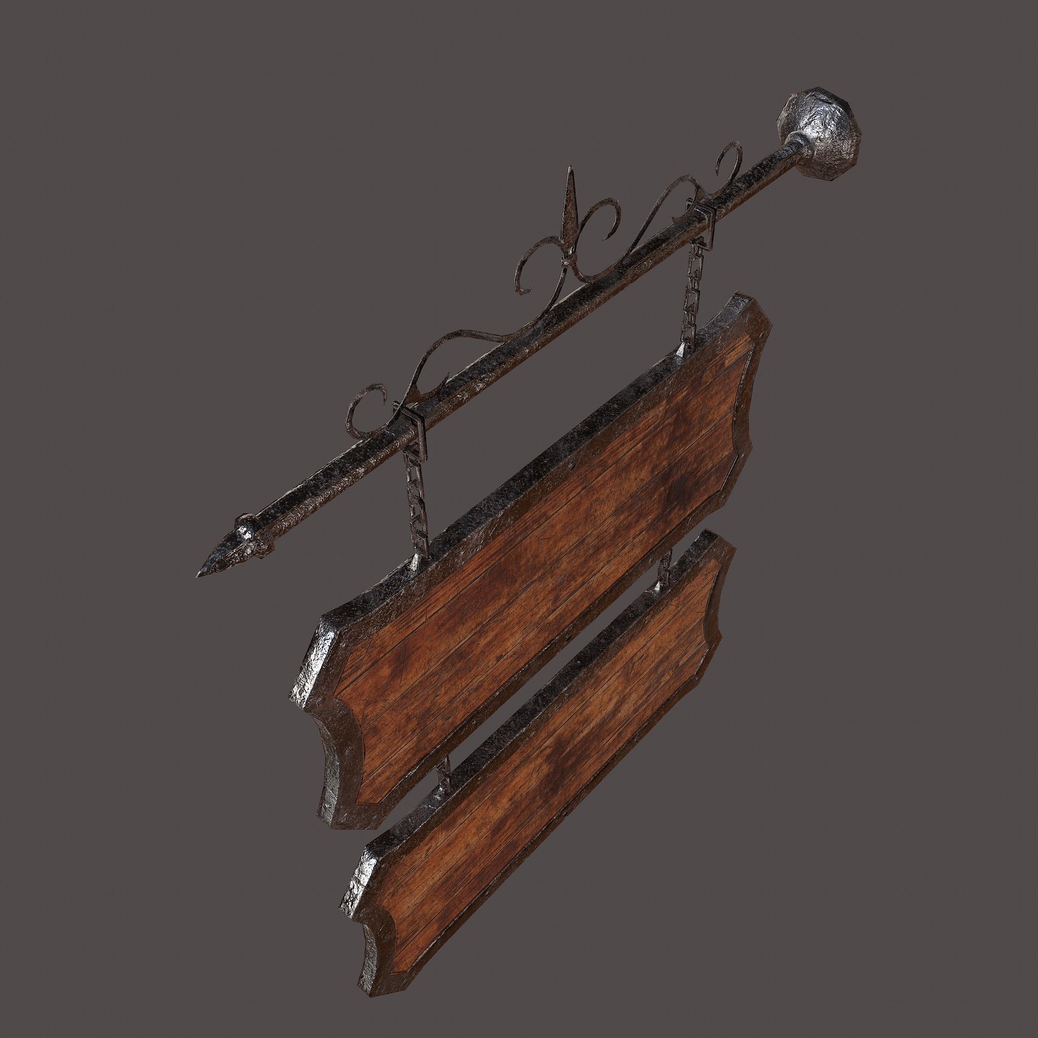 Medieval Wooden Tavern Sign Low-poly 3D model_17