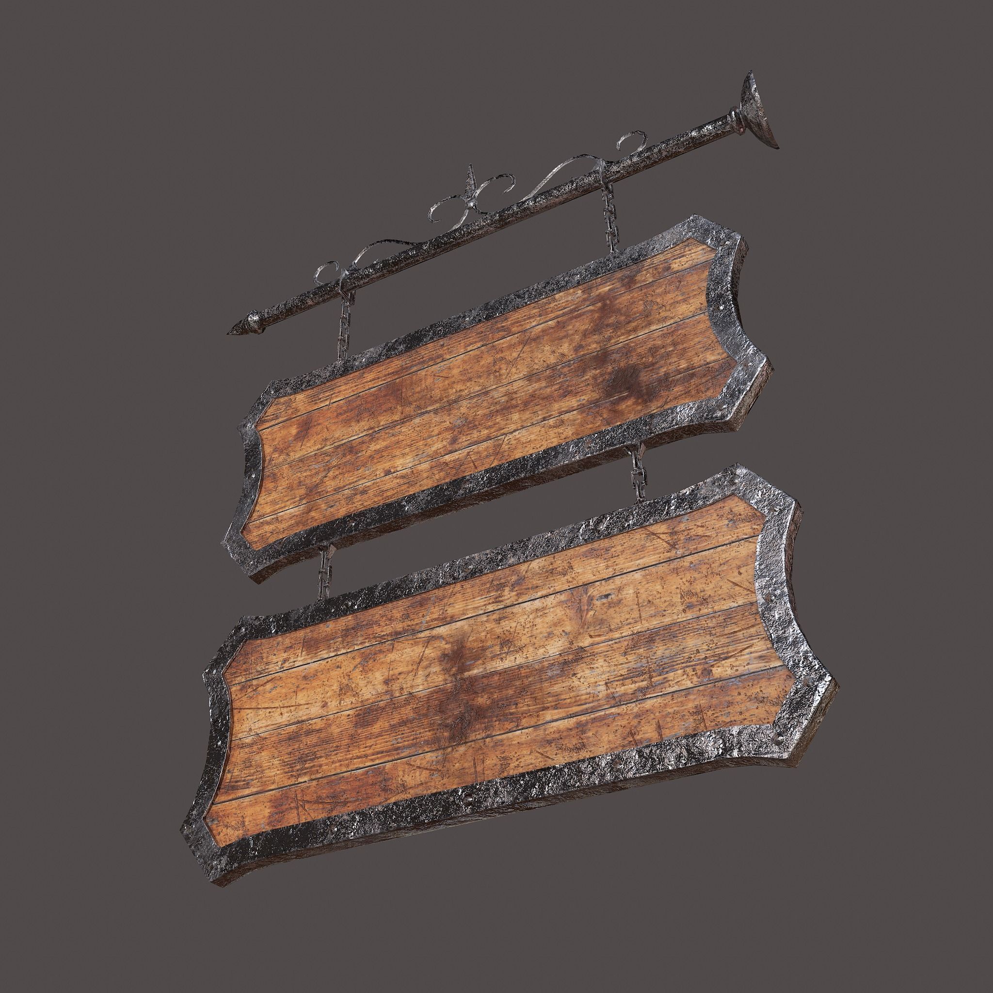 Medieval Wooden Tavern Sign Low-poly 3D model_7