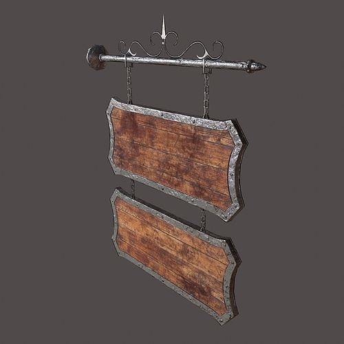 Medieval Wooden Tavern Sign Low-poly 3D model
