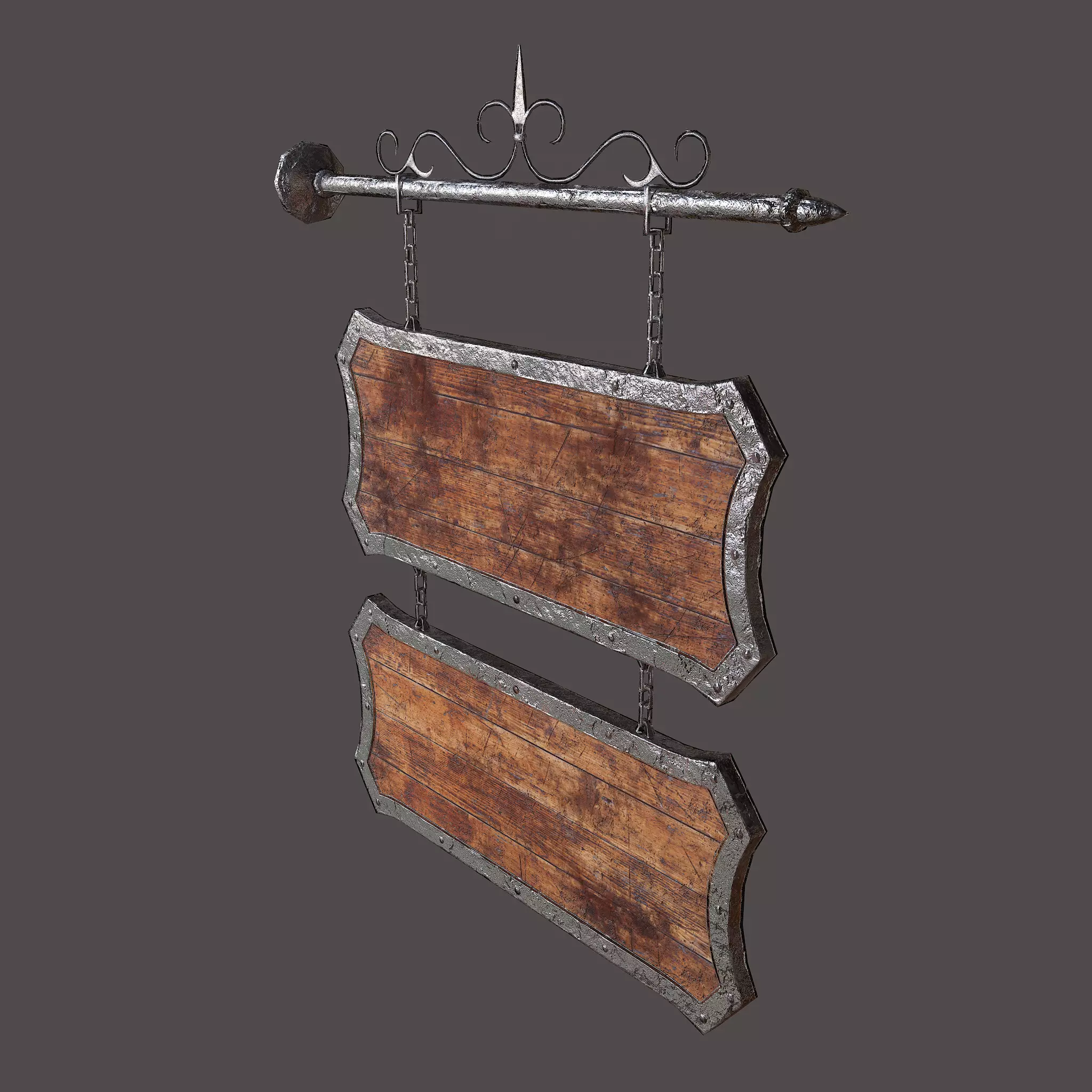 Medieval Wooden Tavern Sign Low-poly 3D model_0