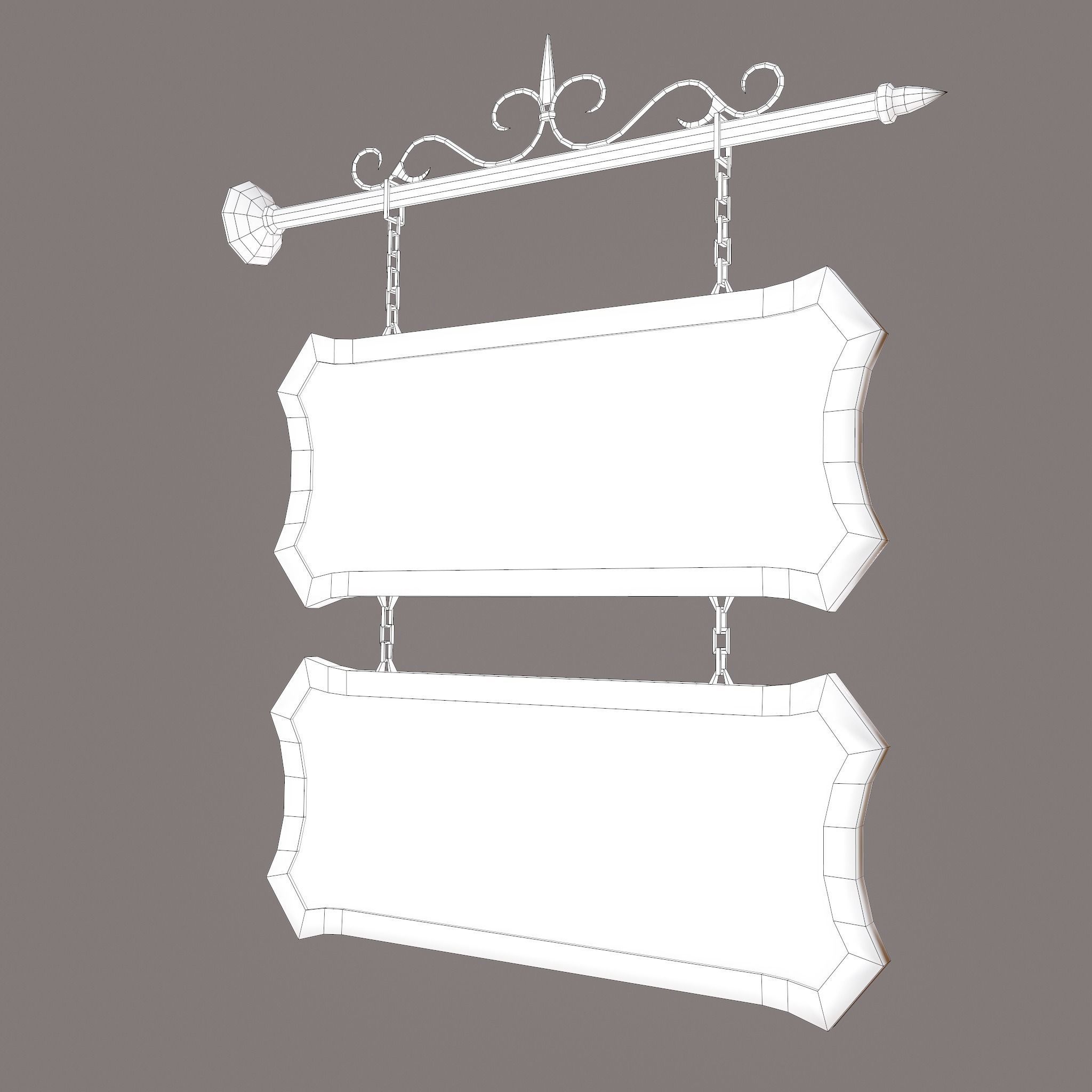 Medieval Wooden Tavern Sign Low-poly 3D model_26