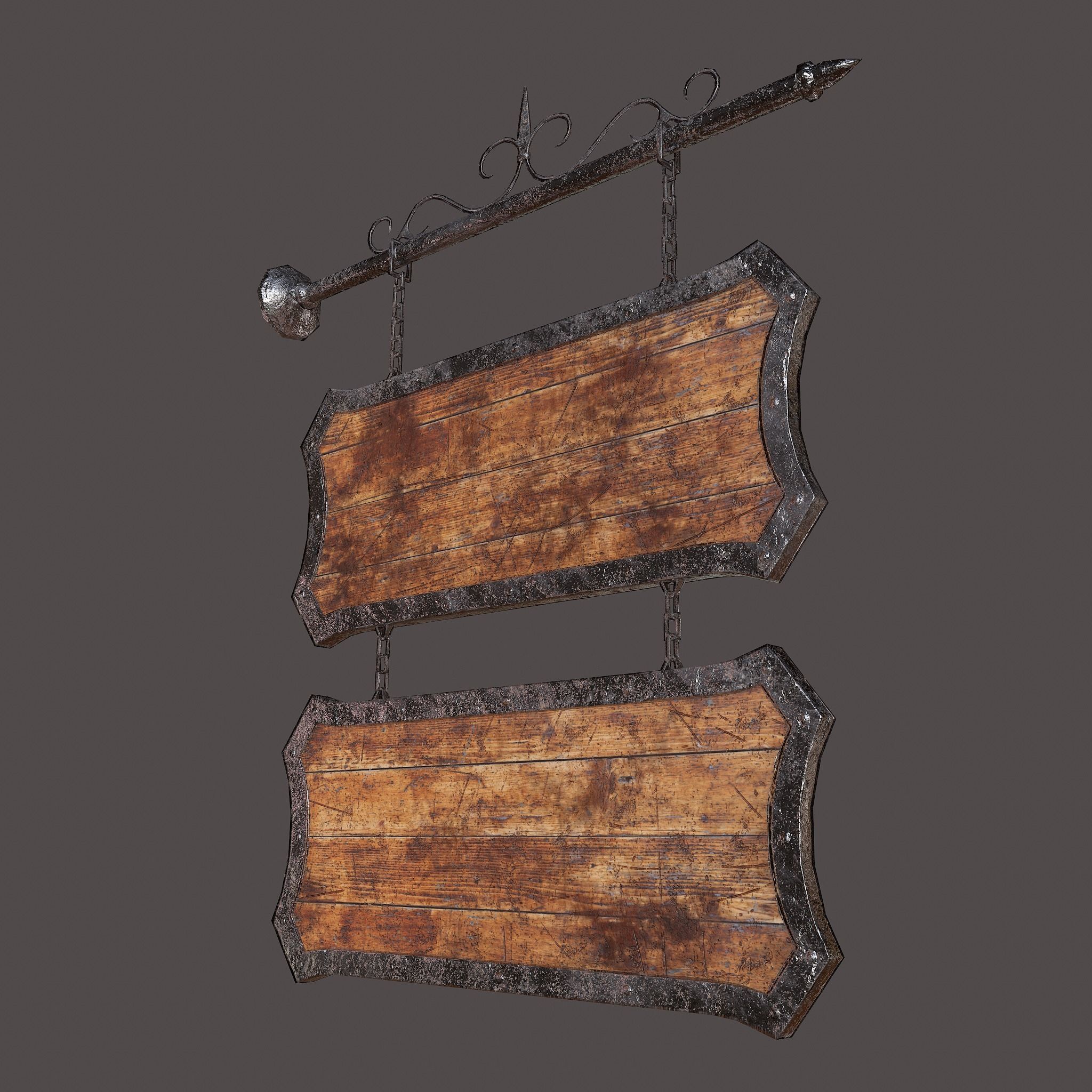 Medieval Wooden Tavern Sign Low-poly 3D model_9