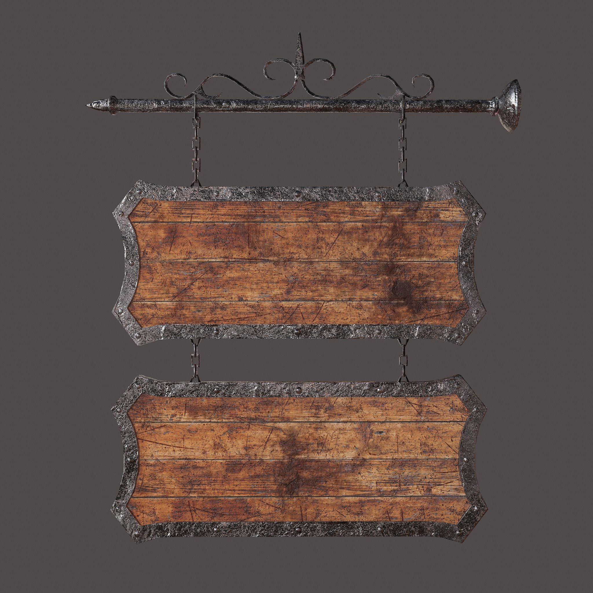 Medieval Wooden Tavern Sign Low-poly 3D model_2