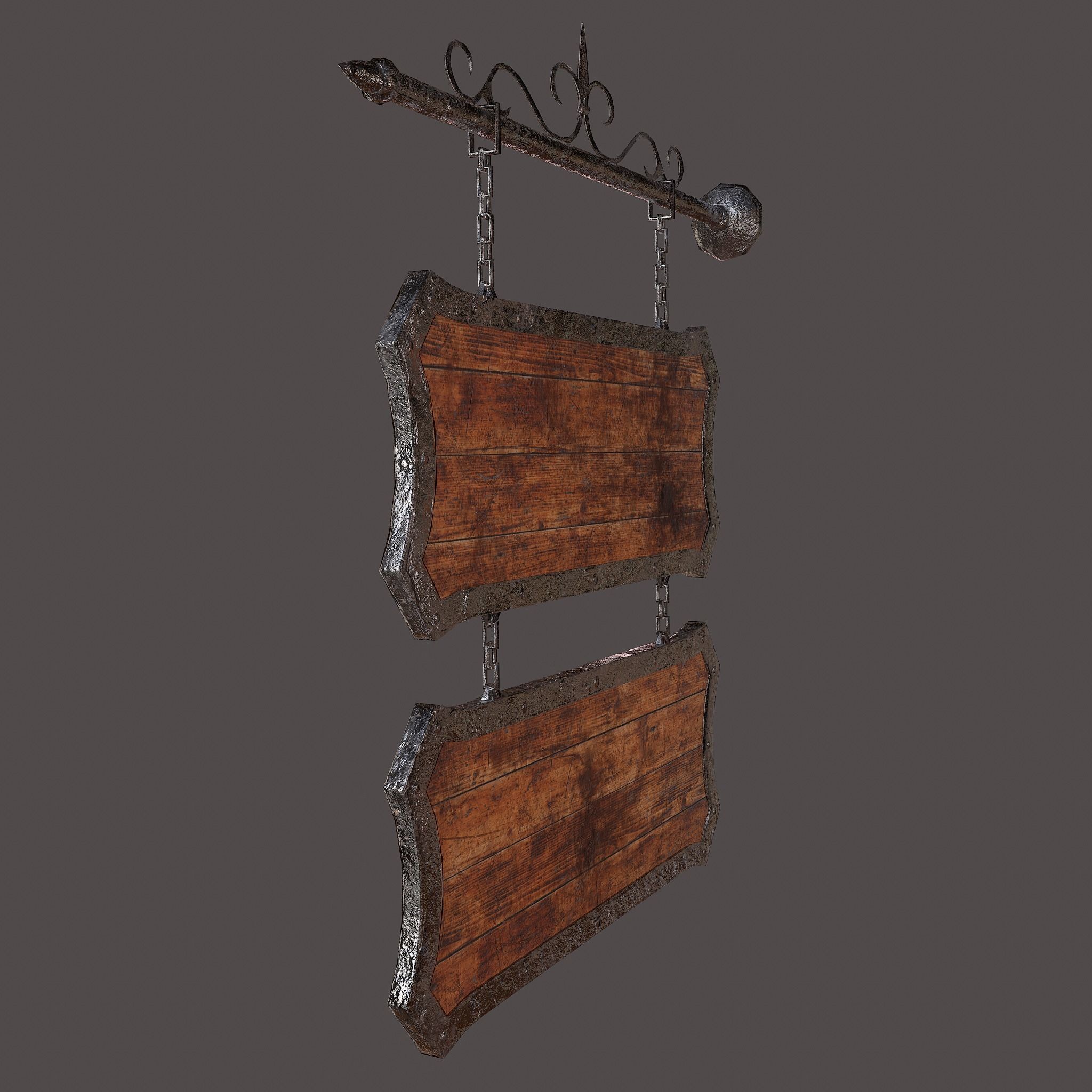Medieval Wooden Tavern Sign Low-poly 3D model_16