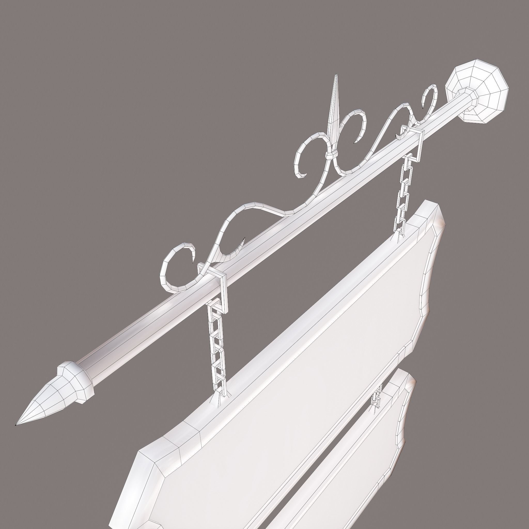 Medieval Wooden Tavern Sign Low-poly 3D model_30