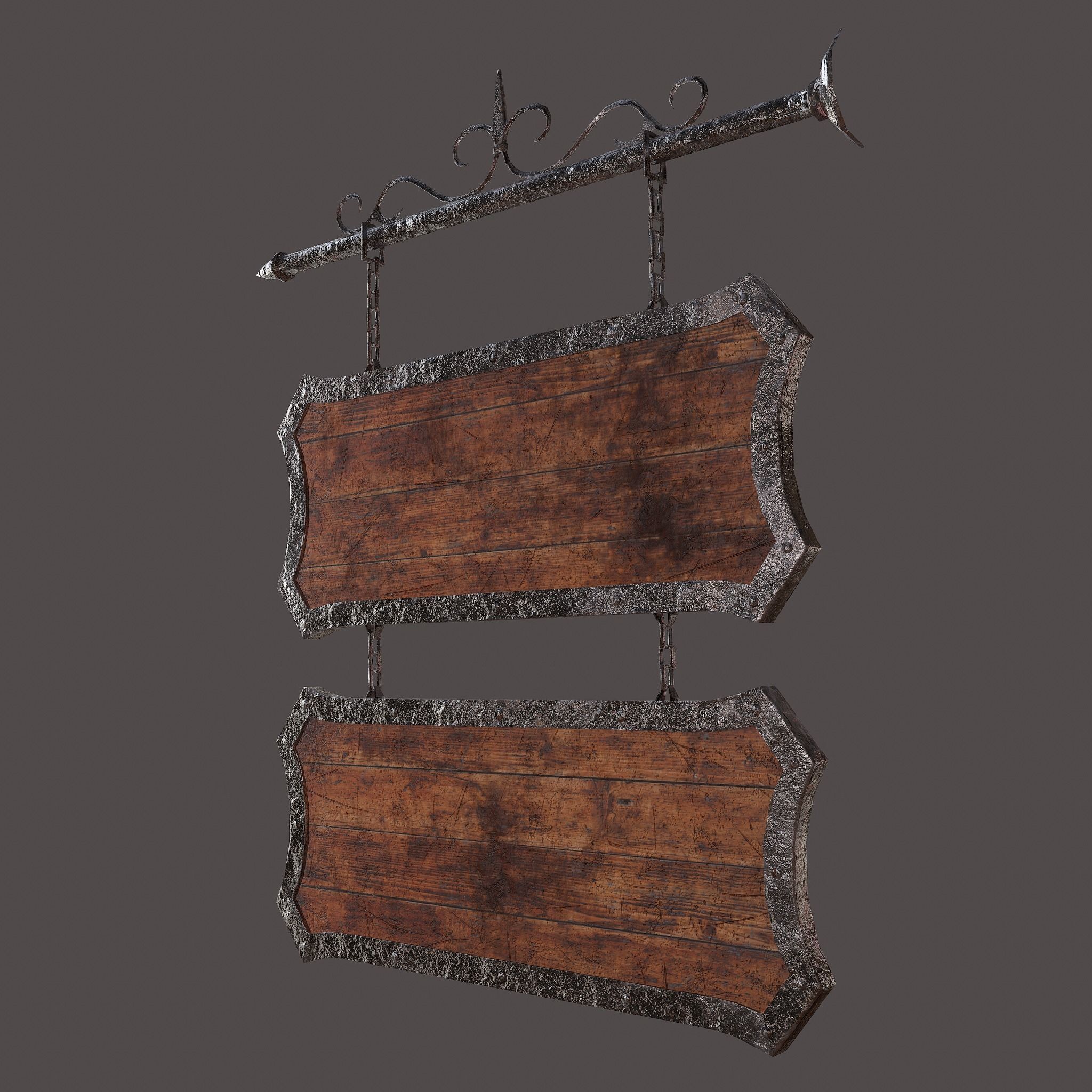 Medieval Wooden Tavern Sign Low-poly 3D model_18
