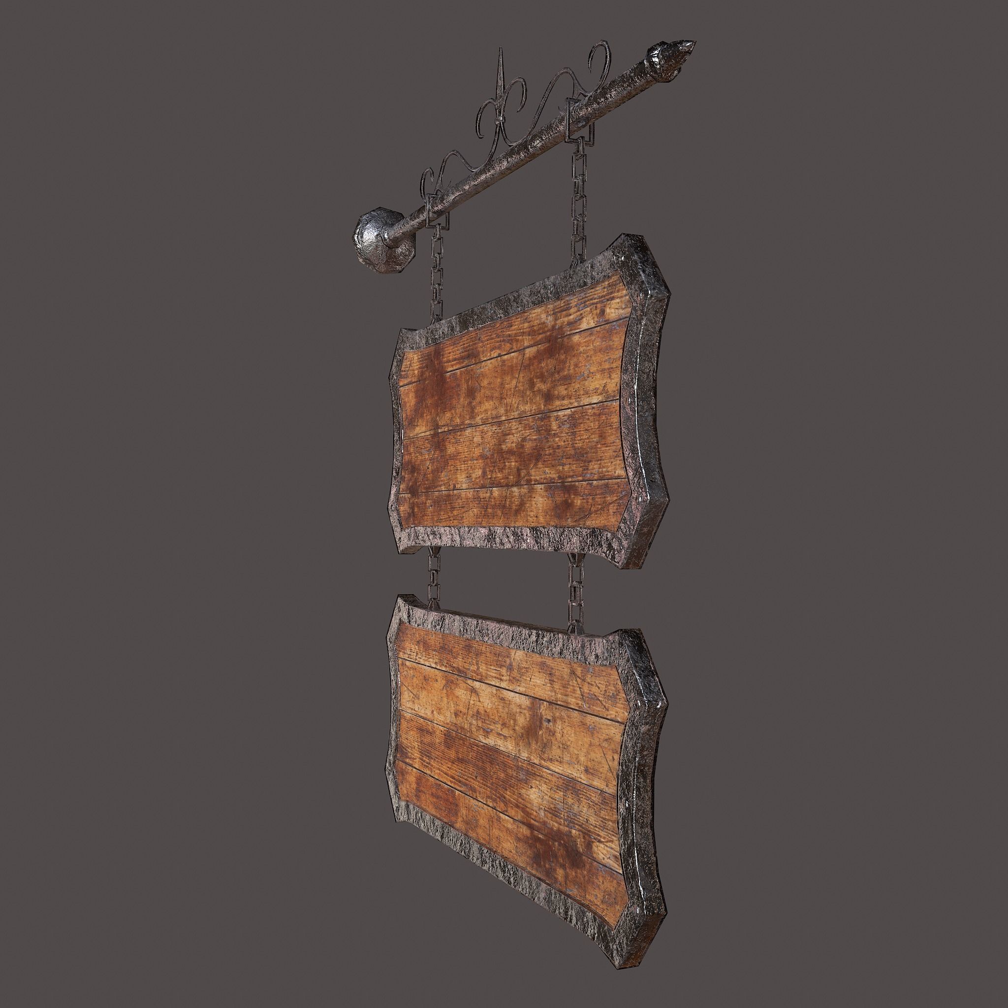 Medieval Wooden Tavern Sign Low-poly 3D model_10