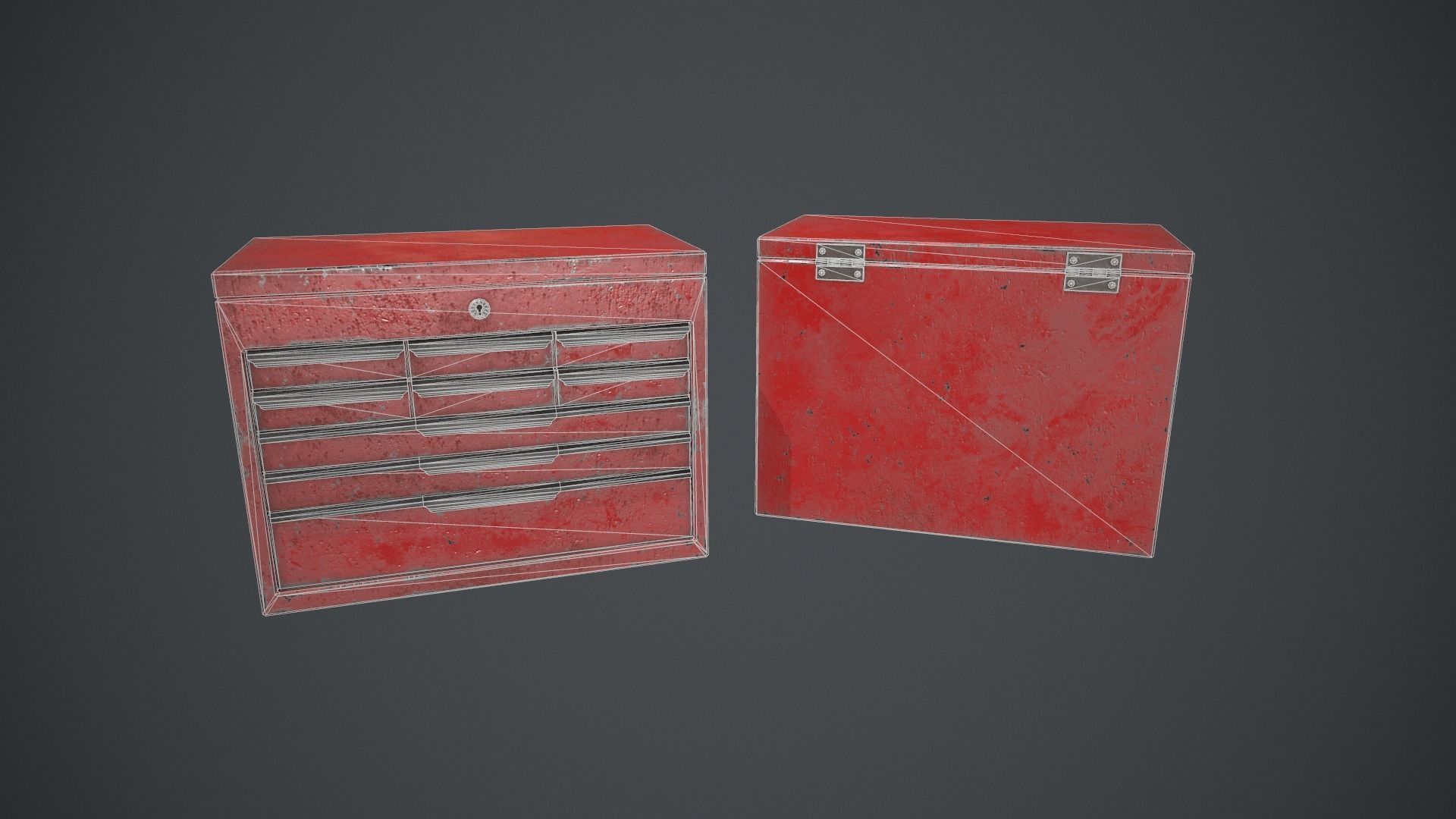 Red Tool Chest - Tool Box Low-poly 3D model_8