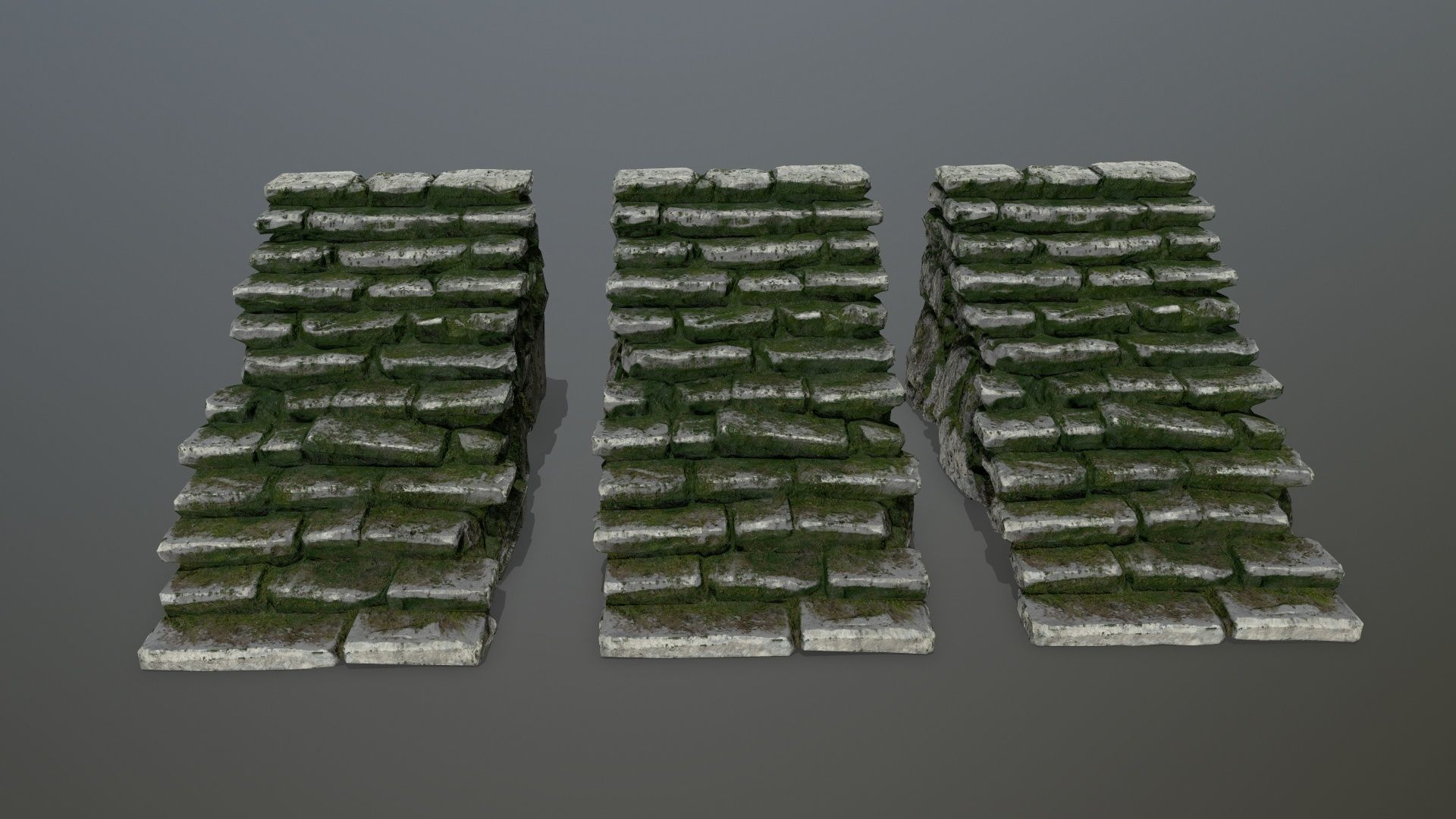 stairs stone wall with moss Low-poly 3D model_11