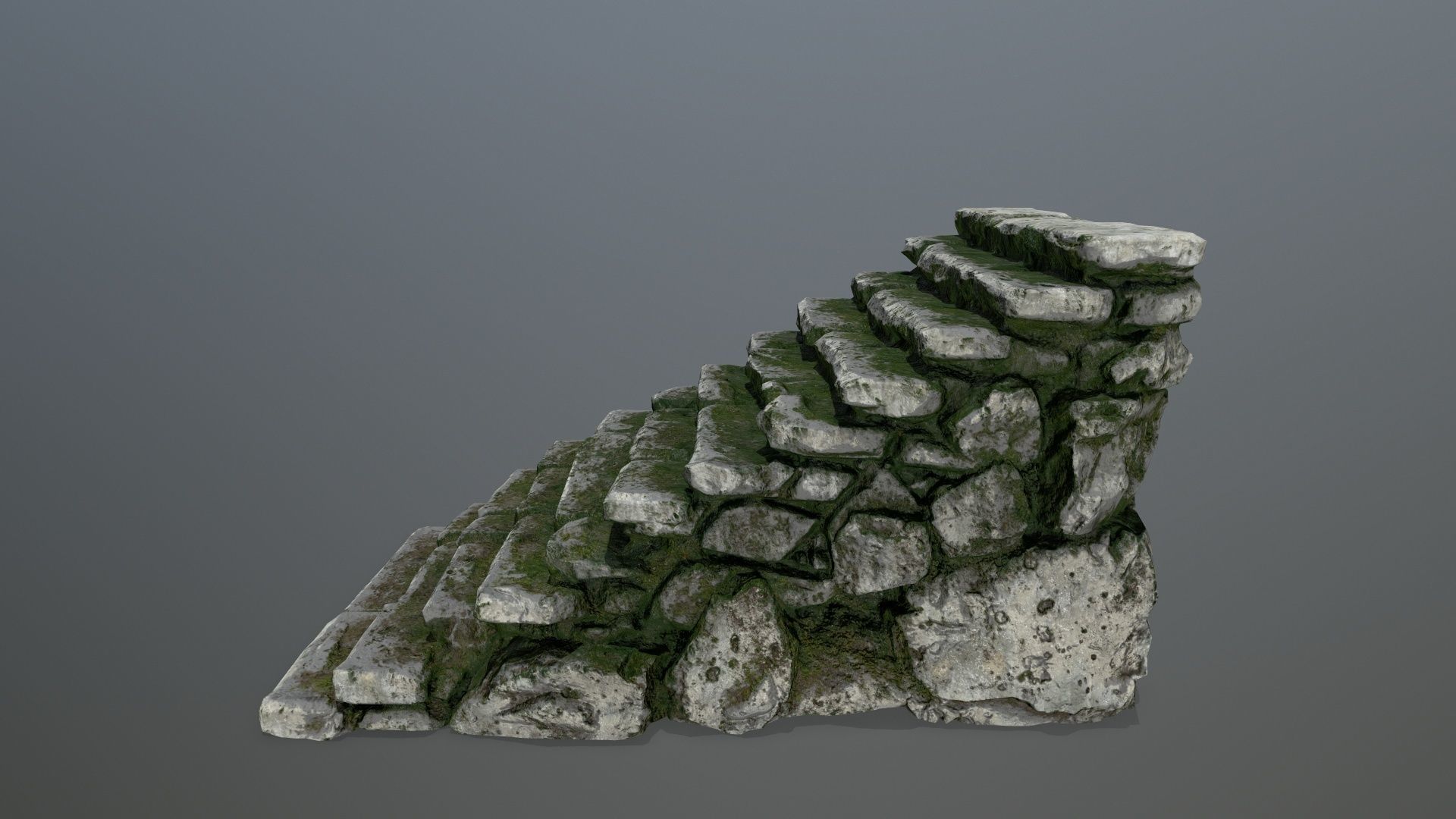 stairs stone wall with moss Low-poly 3D model_5