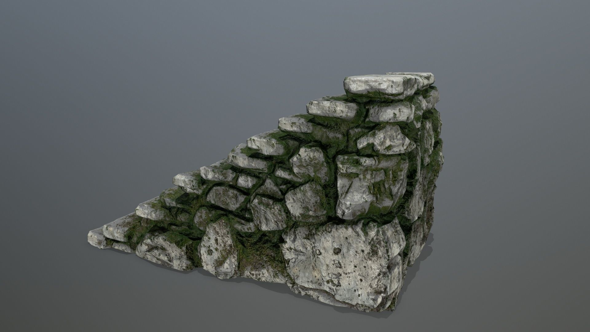 stairs stone wall with moss Low-poly 3D model_4