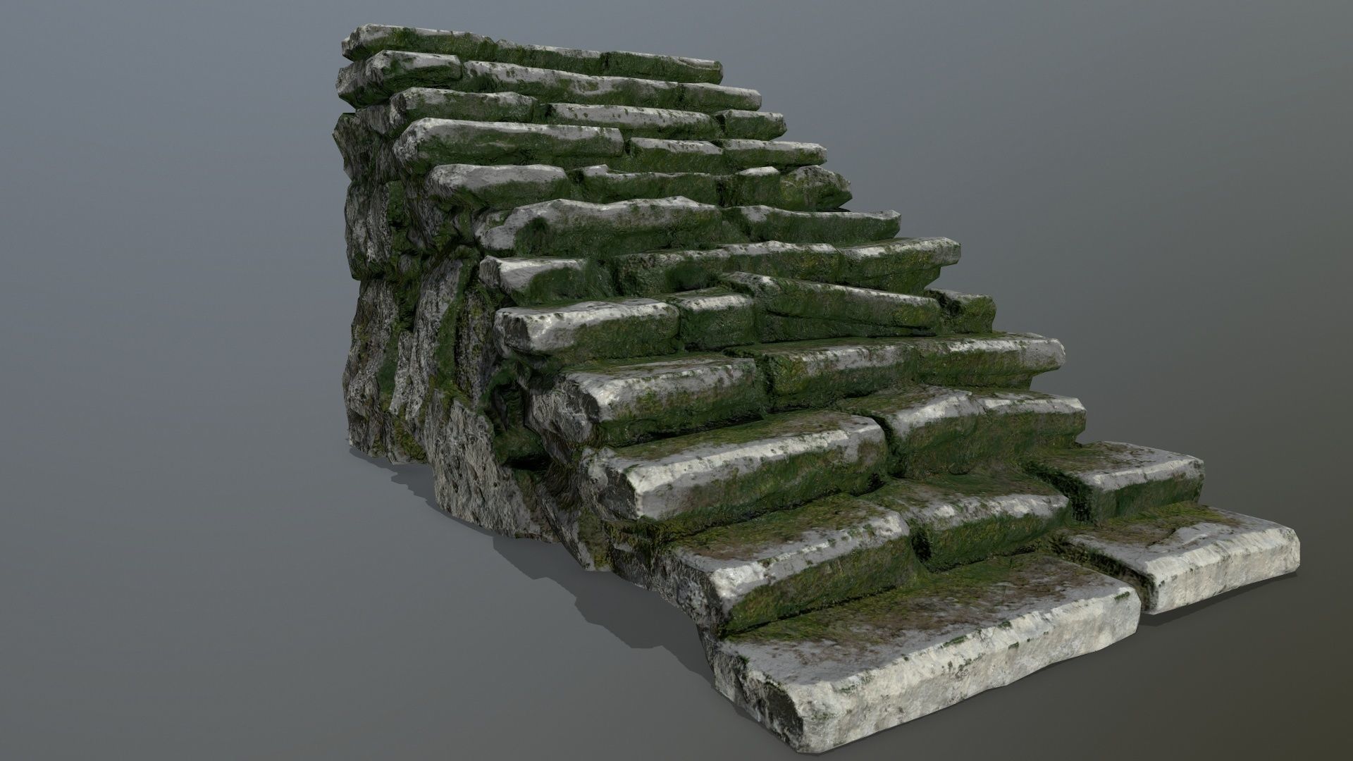 stairs stone wall with moss Low-poly 3D model_8