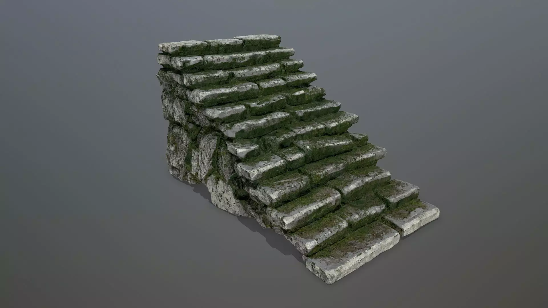 stairs stone wall with moss Low-poly 3D model_0