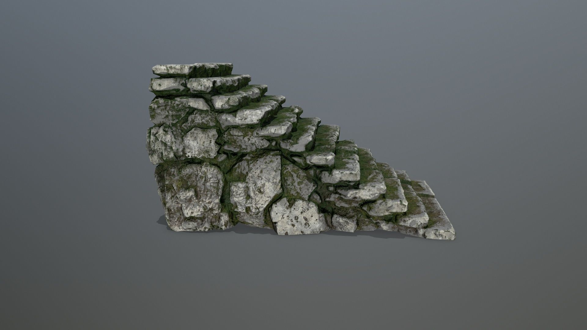 stairs stone wall with moss Low-poly 3D model_1