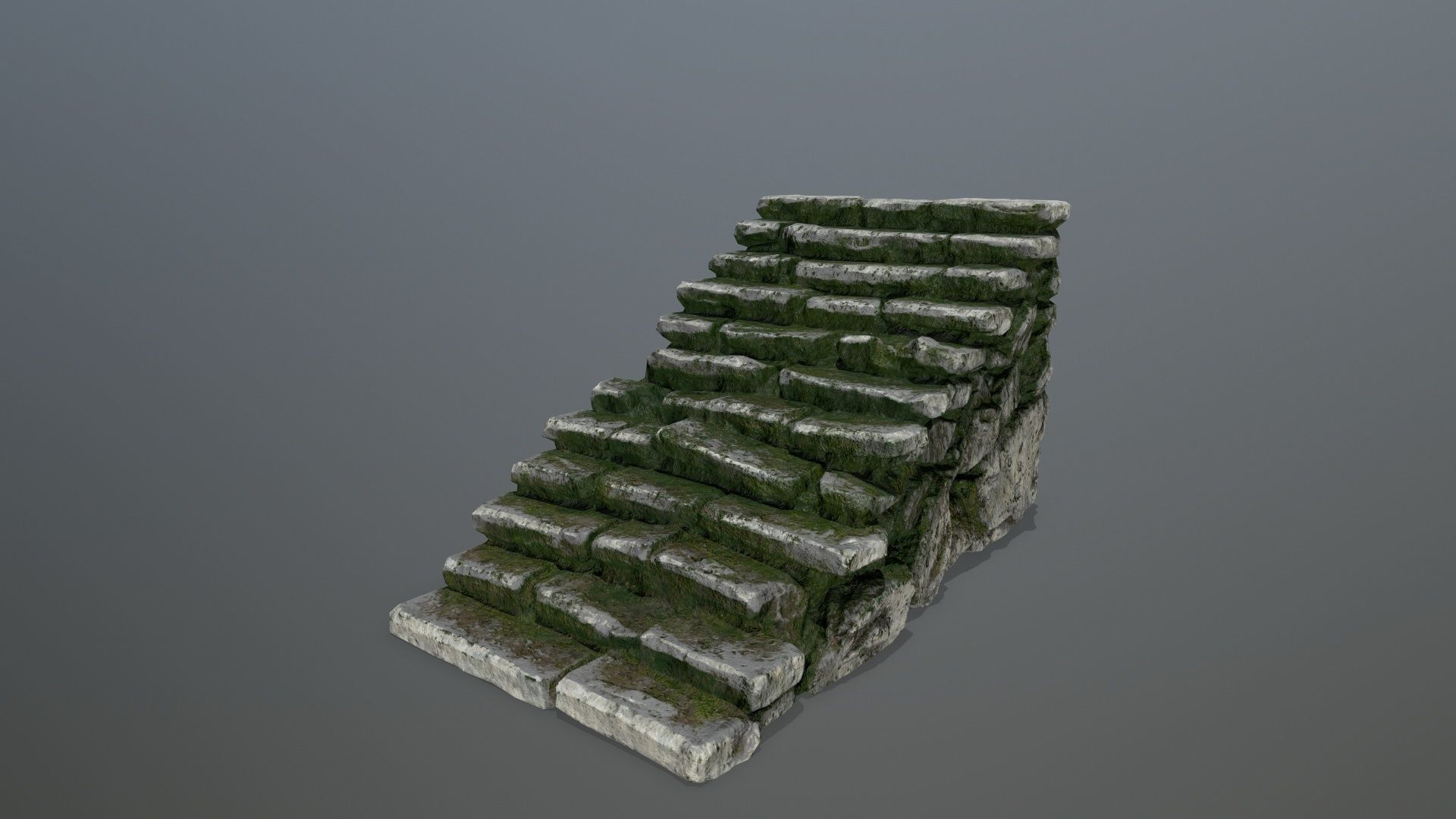 stairs stone wall with moss Low-poly 3D model_6