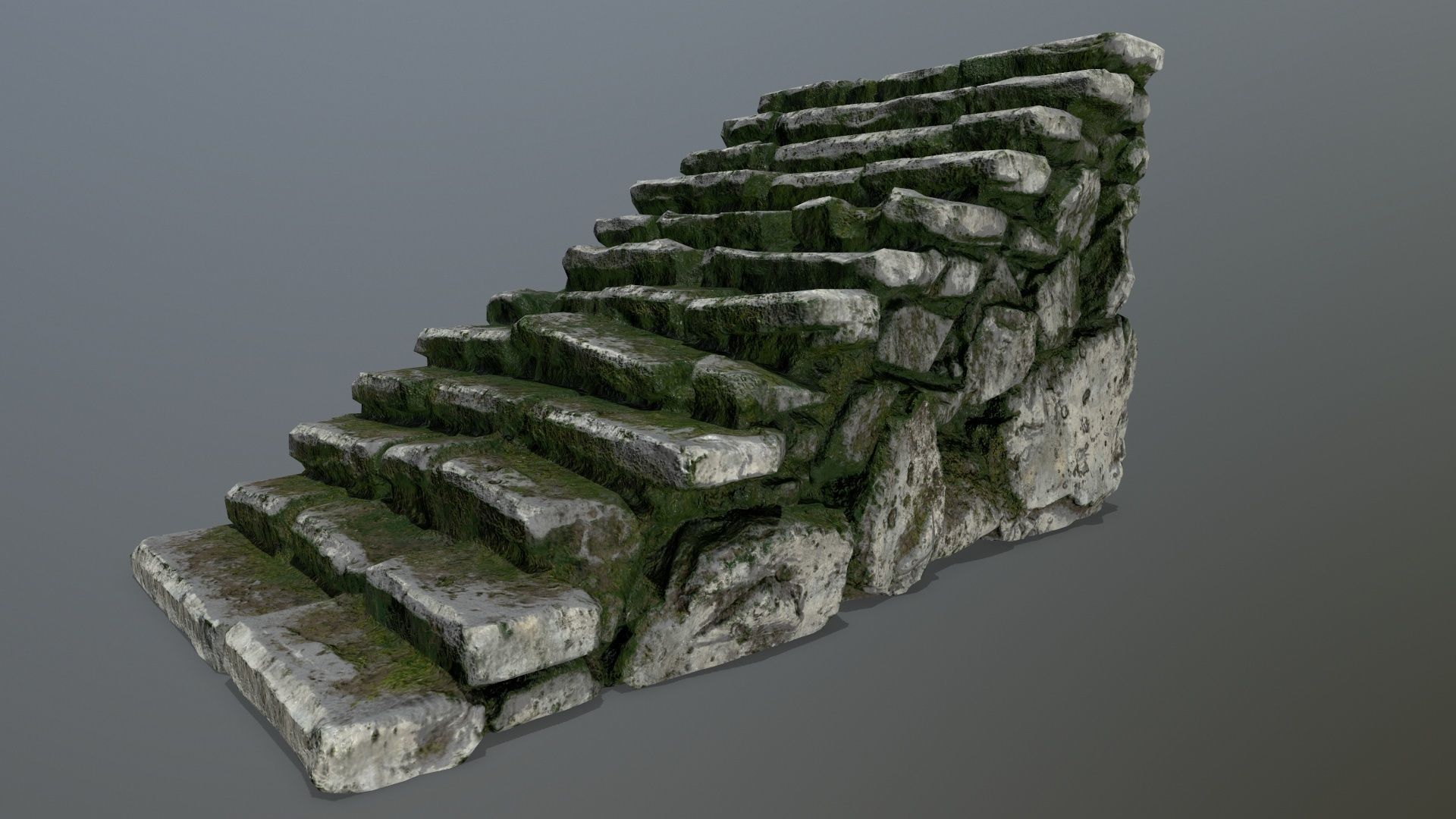 stairs stone wall with moss Low-poly 3D model_9