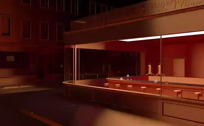 Nighthawks bar in city at night Free 3D model