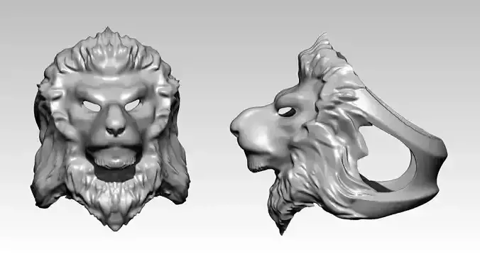 wild angry tiger cat lion head face jewel ring