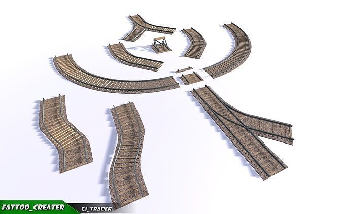 Lowpoly Railway Track Collection Pack 3d model Low-poly 3D model