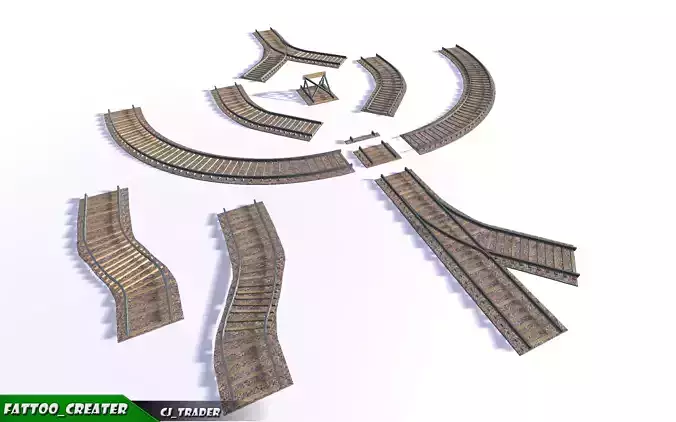 Lowpoly Railway Track Collection Pack 3d model Low-poly 3D model