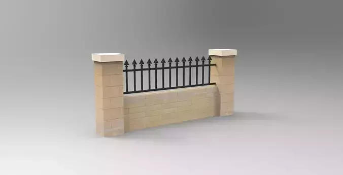 Walls wooden fence with wrought iron railings Free 3D model