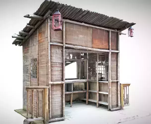 Japanese Bamboo Hut Low-poly 3D model