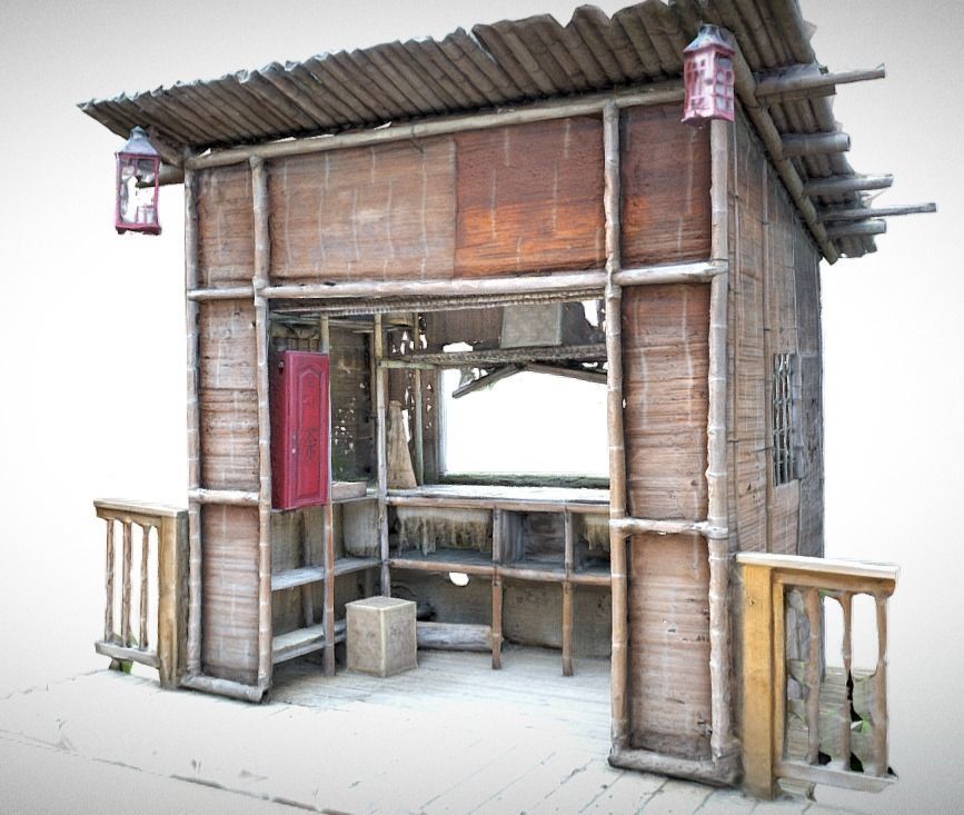 Japanese Bamboo Hut Low-poly 3D model_1