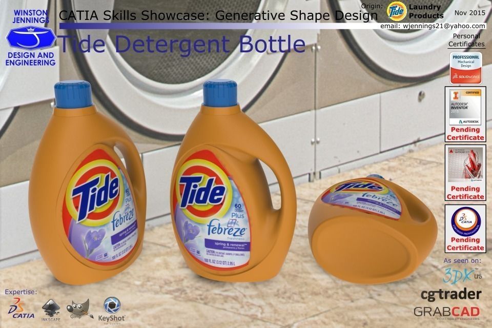 CATIA Skills Showcase - Tide Detergent Bottle Free 3D model