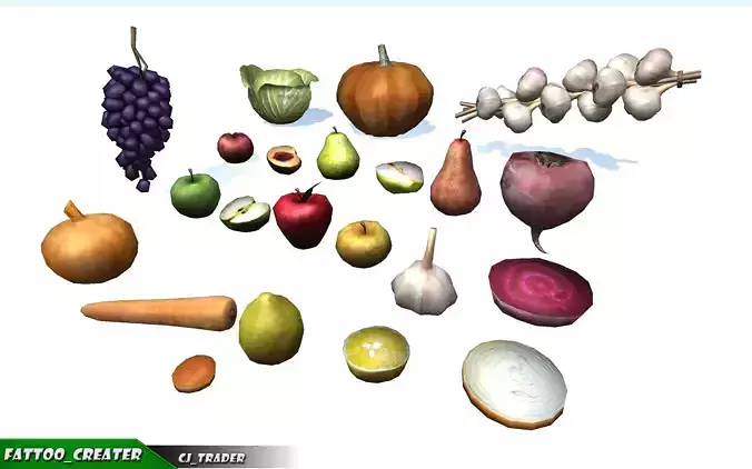 Lowpoly Fruits And Vegetables Collection Pack 3d model Low-poly 3D model