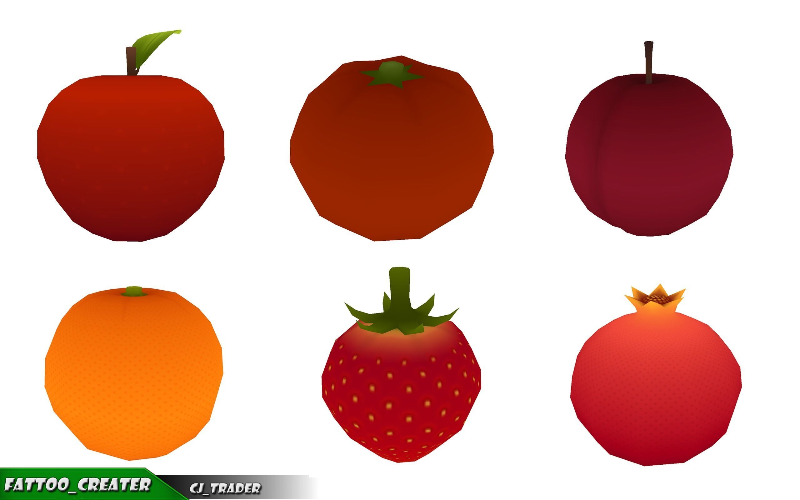 Cartoon Fruits And Vegetables Collection Pack 3d model Low-poly 3D model_8