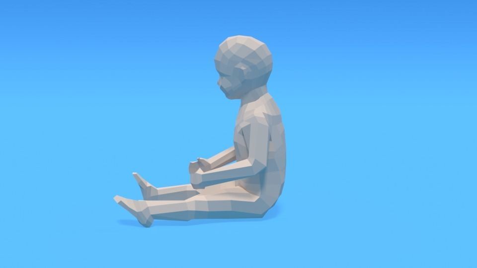 Low Poly Baby Sitting On The Floor Low-poly 3D model_7
