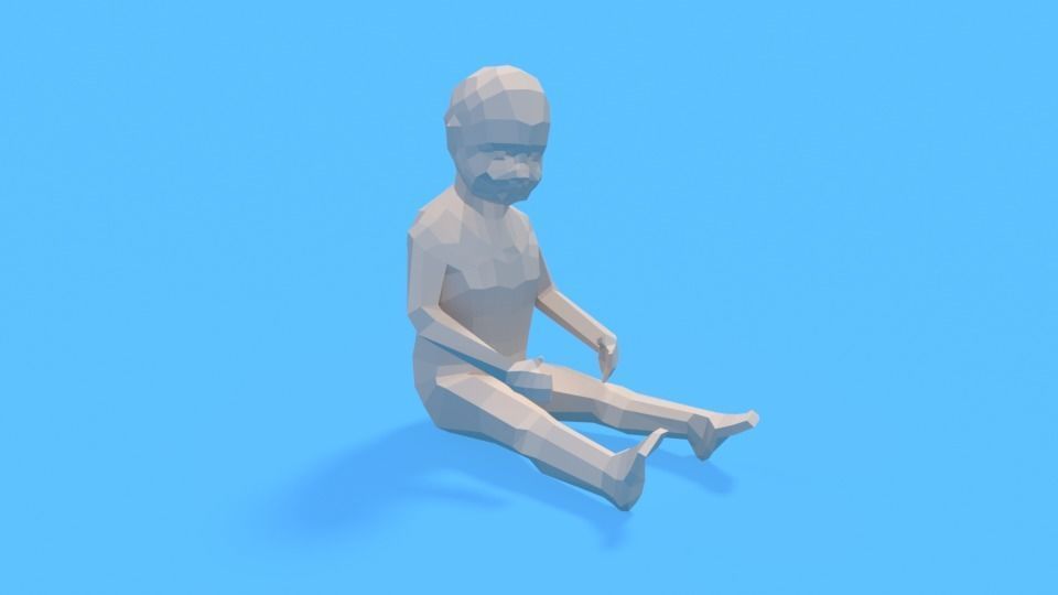 Low Poly Baby Sitting On The Floor Low-poly 3D model_2