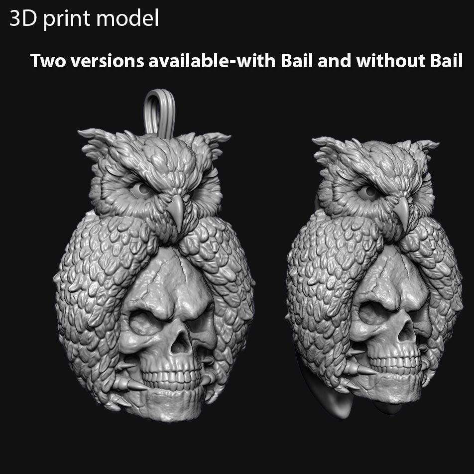 Skull pendant jewelry and owl vol1  3D print model_8
