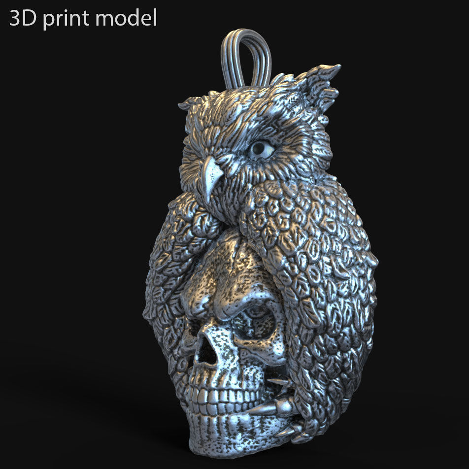 Skull pendant jewelry and owl vol1  3D print model_3