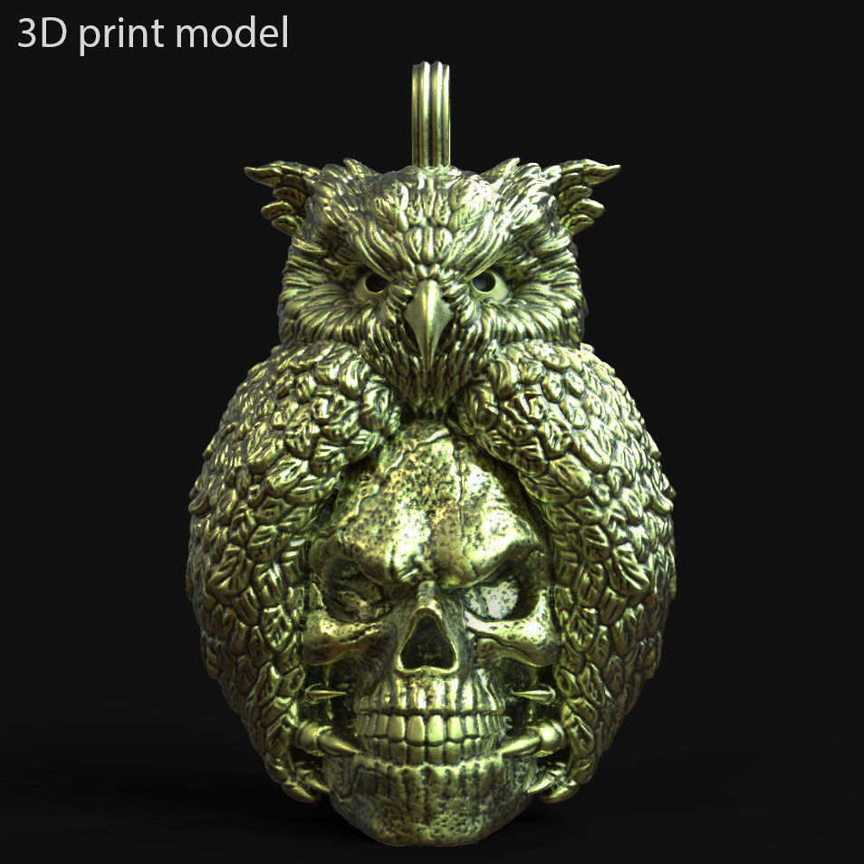Skull pendant jewelry and owl vol1  3D print model_2