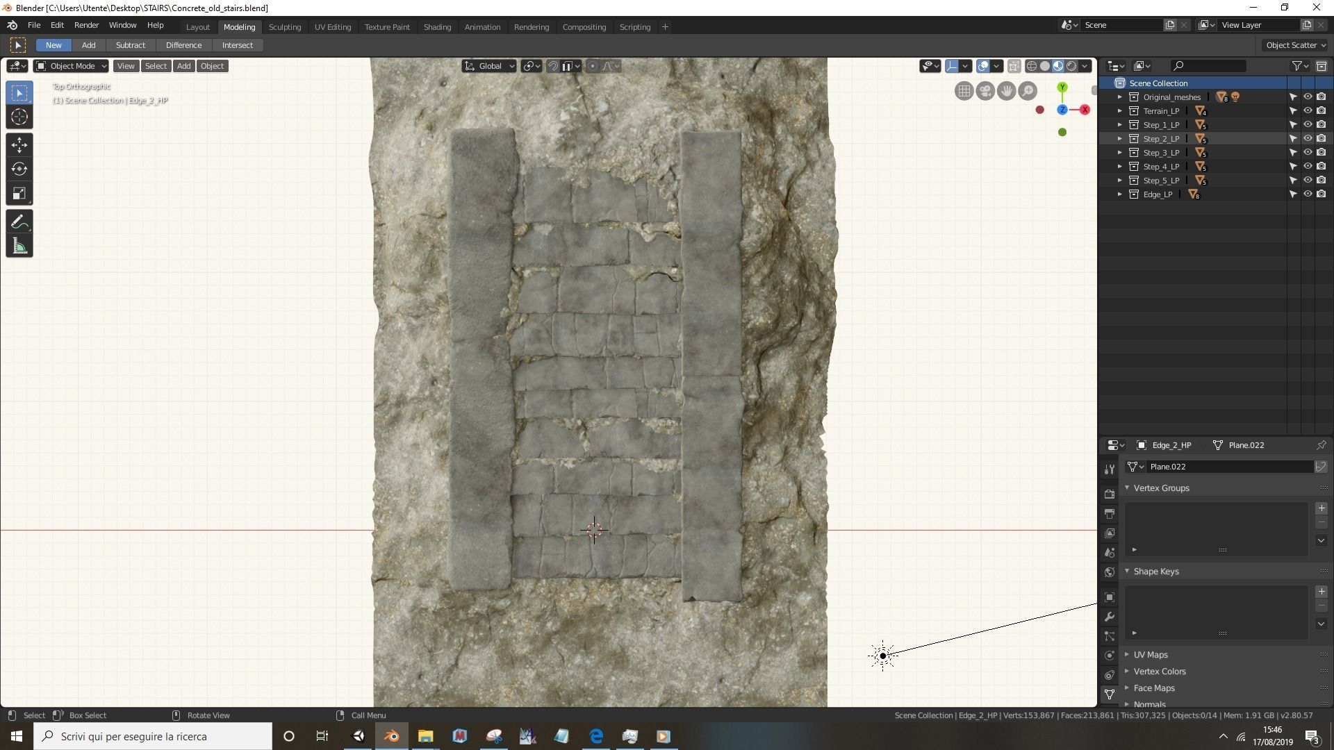 Concrete old stairs Low-poly 3D model_15