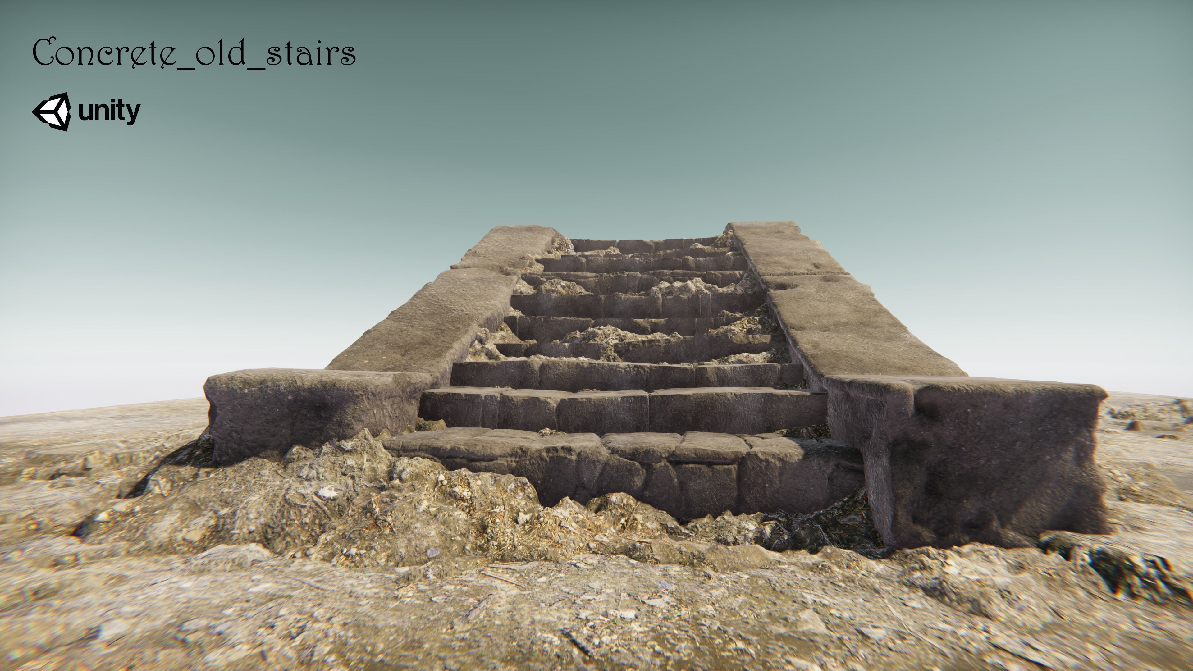 Concrete old stairs Low-poly 3D model_6