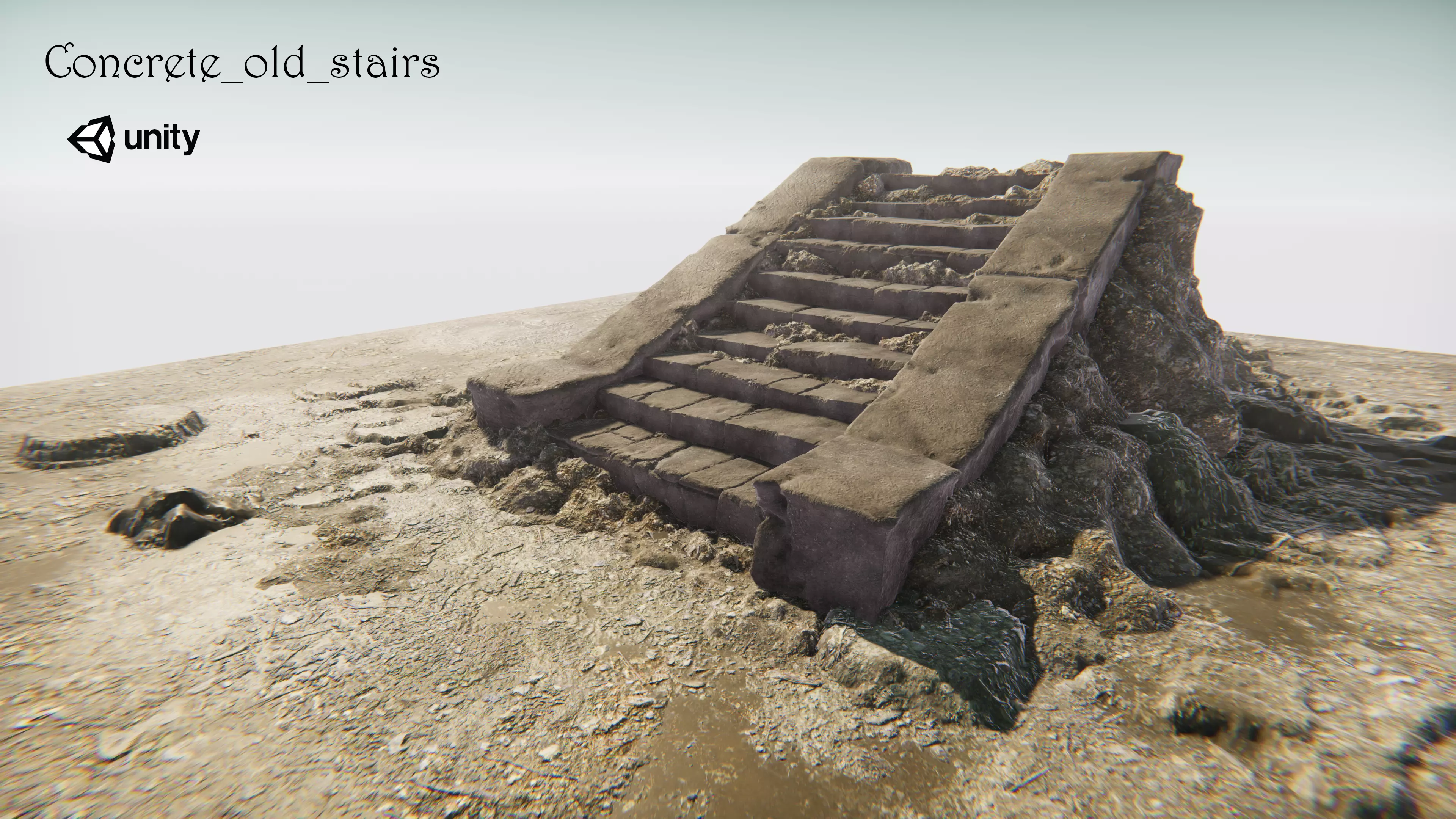 Concrete old stairs Low-poly 3D model_0